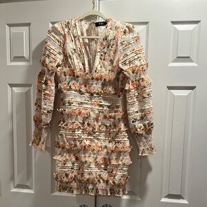 OAS Floral Knee Length Long Sleeve Dress in Cream and Pink